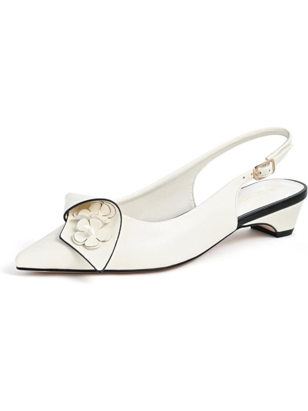 New Slingback Heels Pumps Synthetic White Women Flower Block Heel Dress Shoes